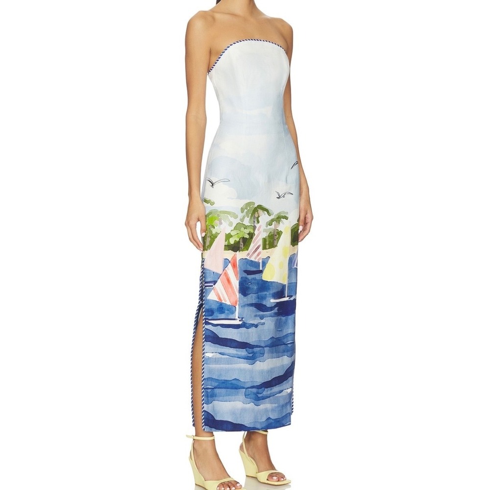 Leo Lin's Bustier Maxi Dress. 100% linen Playful, timeless, coastal, dreamy NWT